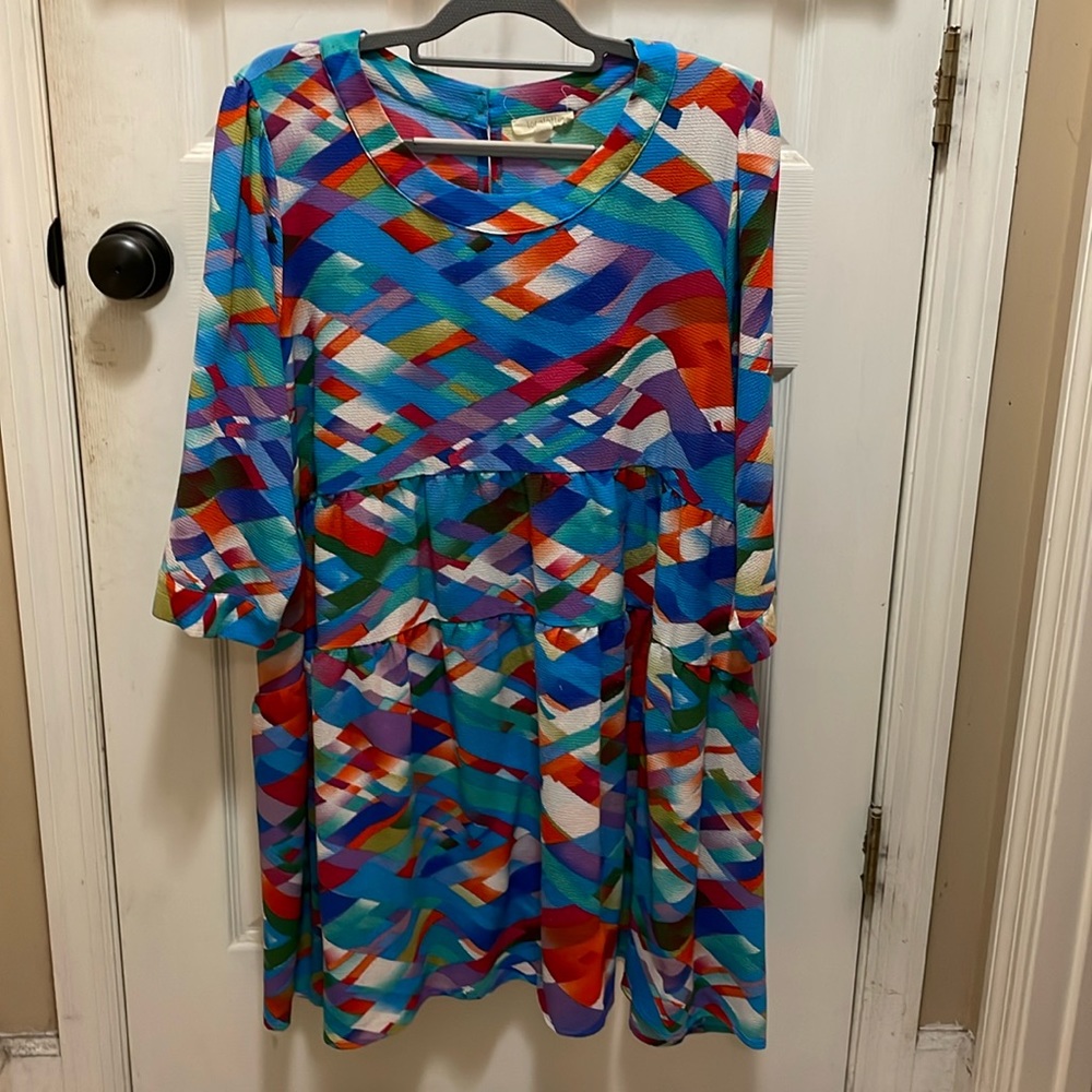 Bright tiered Loralette dress. Looks great on.
